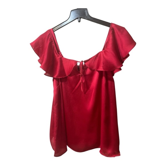 Torrid Red Chiffon Cold Shoulder Holiday Social Top 1X NWT - Picture 3 of 8
